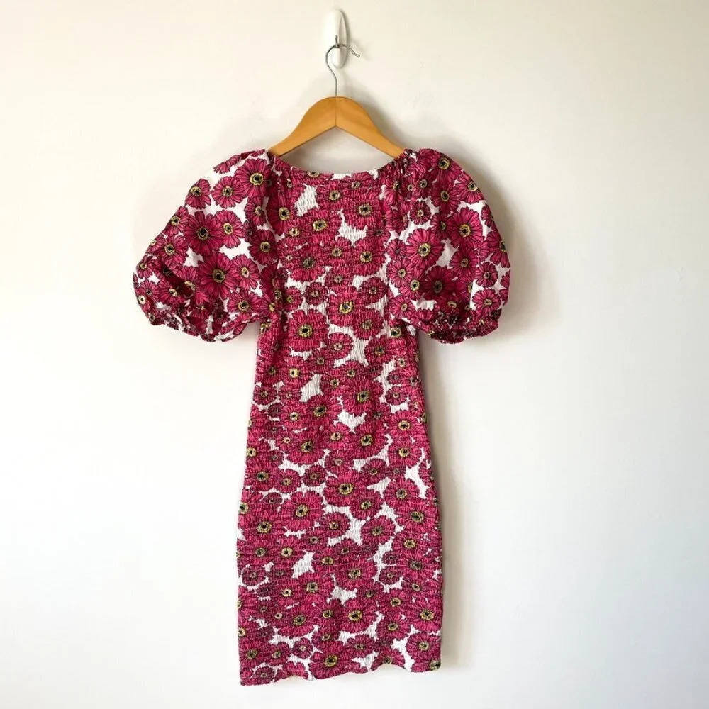 Zara Floral Puff Sleeve Smocked Mini  Dress Bloggers Favourite Sz S - Picture 8 of 10